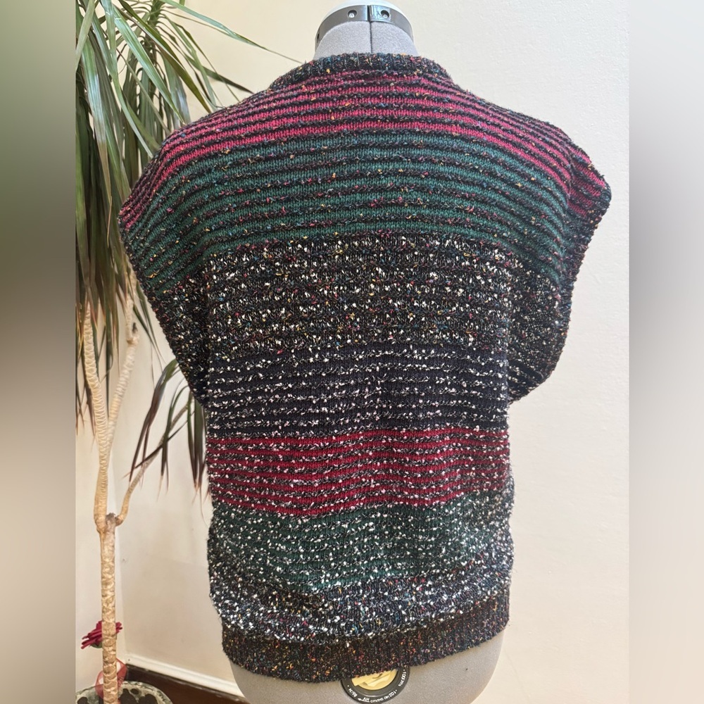Vintage 80s Gardenia Mixed Knit Confetti Tweed Surplice Vest - Made in USA - Picture 2 of 7